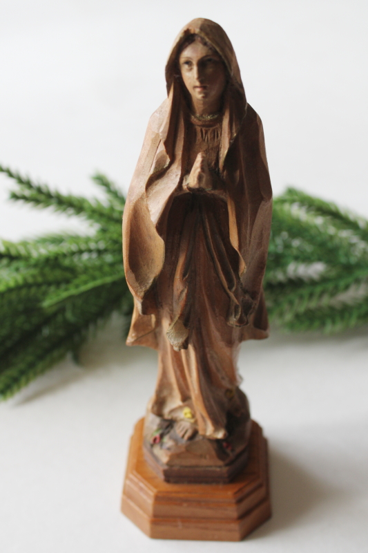 photo of Anri style hand carved wood Madonna figure, beautiful vintage Mary statue marked Austria  #1