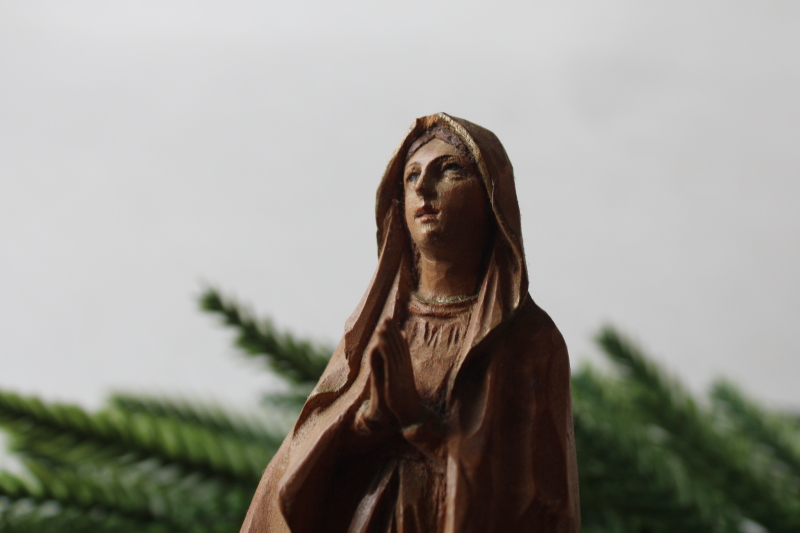 photo of Anri style hand carved wood Madonna figure, beautiful vintage Mary statue marked Austria #2
