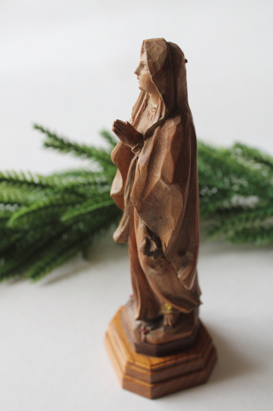 photo of Anri style hand carved wood Madonna figure, beautiful vintage Mary statue marked Austria #3