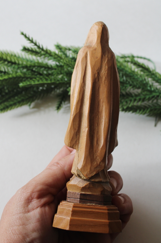 photo of Anri style hand carved wood Madonna figure, beautiful vintage Mary statue marked Austria #7