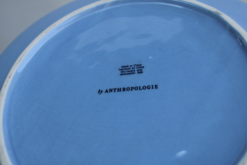 photo of Anthropolgie Faye salad plate, molded ceramic bee & radish on blue Anthro tableware  #3