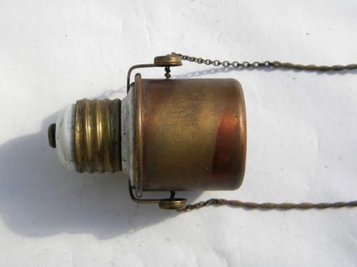 photo of Antique brass early electric lamp light dimmer socket, 1908 patent #2