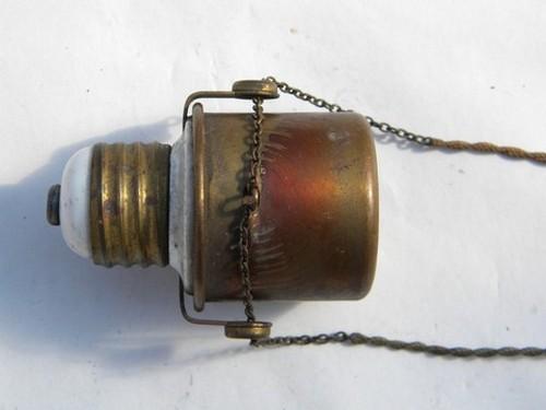 photo of Antique brass early electric lamp light dimmer socket, 1908 patent #3