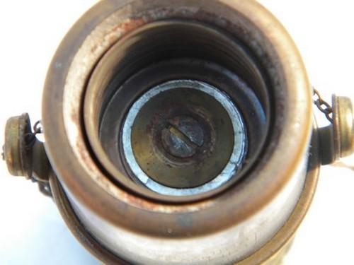 photo of Antique brass early electric lamp light dimmer socket, 1908 patent #5