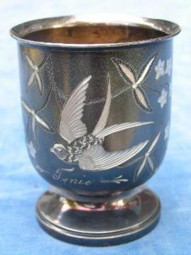 catalog photo of Antique etched bluebird vase, Tonie