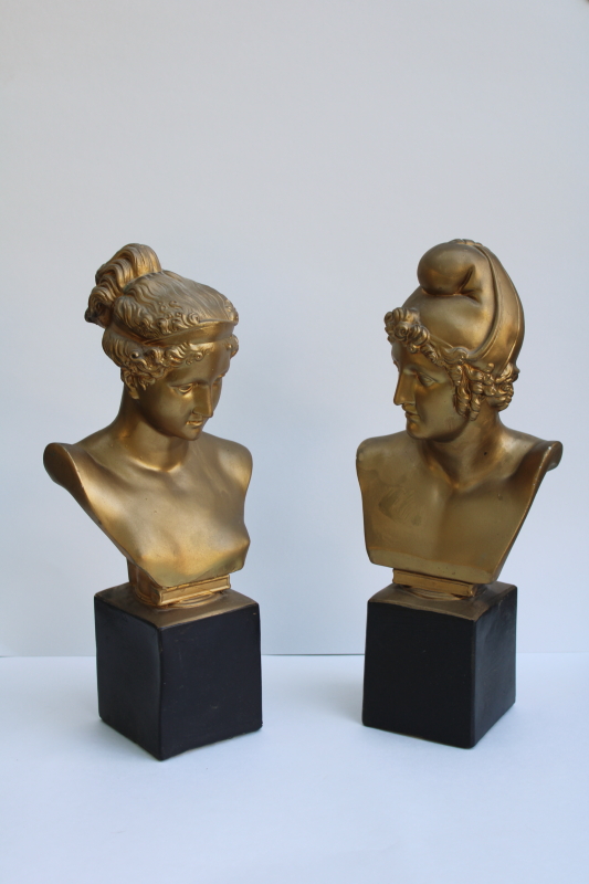 photo of Apollo or Hermes and Artemis - Diana, classical statuary pair of plaster chalkware busts  #1