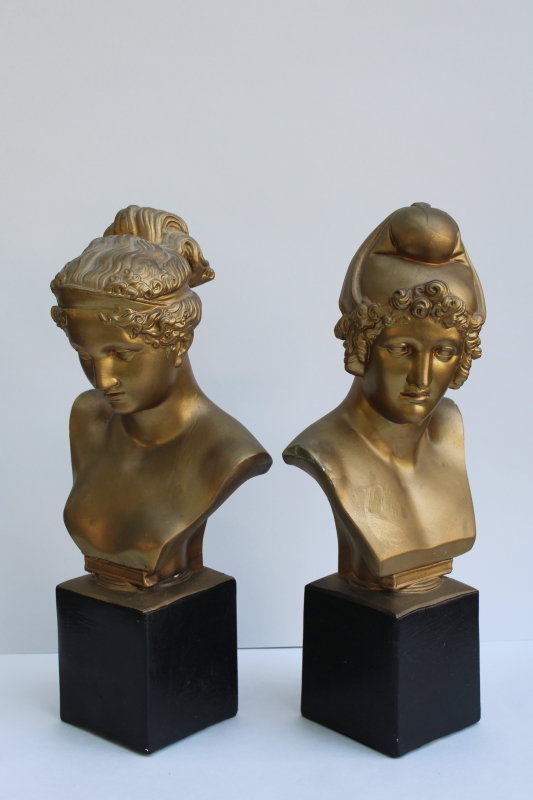photo of Apollo or Hermes and Artemis - Diana, classical statuary pair of plaster chalkware busts  #2