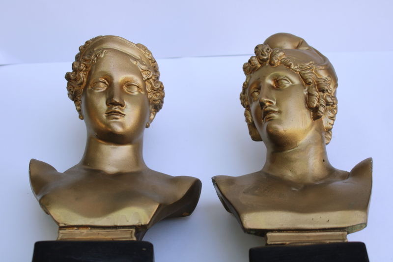 photo of Apollo or Hermes and Artemis - Diana, classical statuary pair of plaster chalkware busts  #5