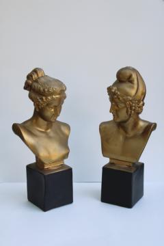 Apollo or Hermes and Artemis - Diana, classical statuary pair of plaster chalkware busts