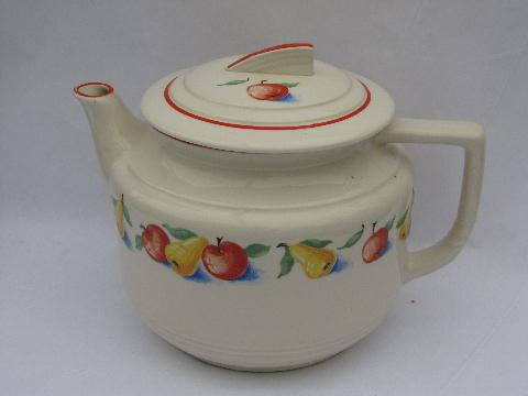 photo of Apple & Pear vintage Harker Hotoven teapot, fruit pattern pottery #1