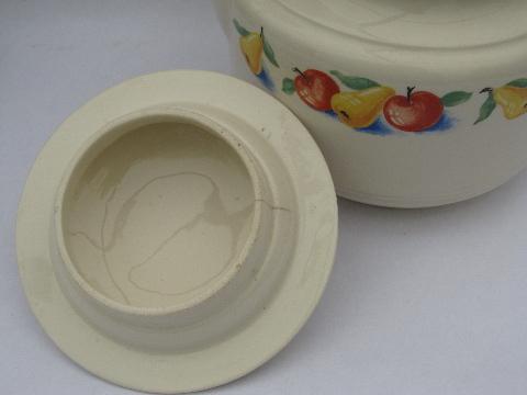 photo of Apple & Pear vintage Harker Hotoven teapot, fruit pattern pottery #3