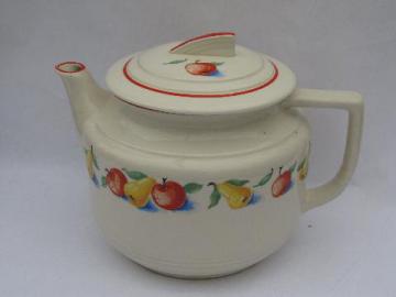 catalog photo of Apple & Pear vintage Harker Hotoven teapot, fruit pattern pottery