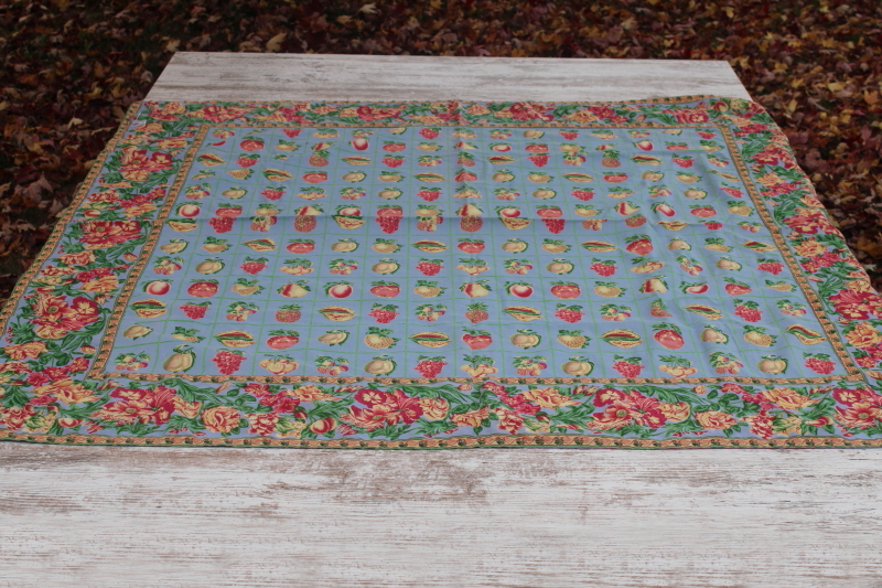 photo of April Cornell fruit print cotton tablecloth, retro style square kitchen table cloth  #1