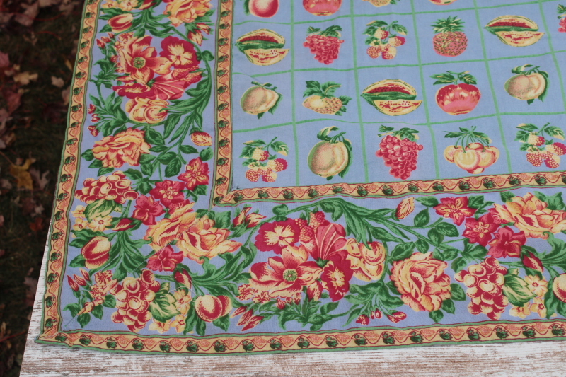 photo of April Cornell fruit print cotton tablecloth, retro style square kitchen table cloth  #2