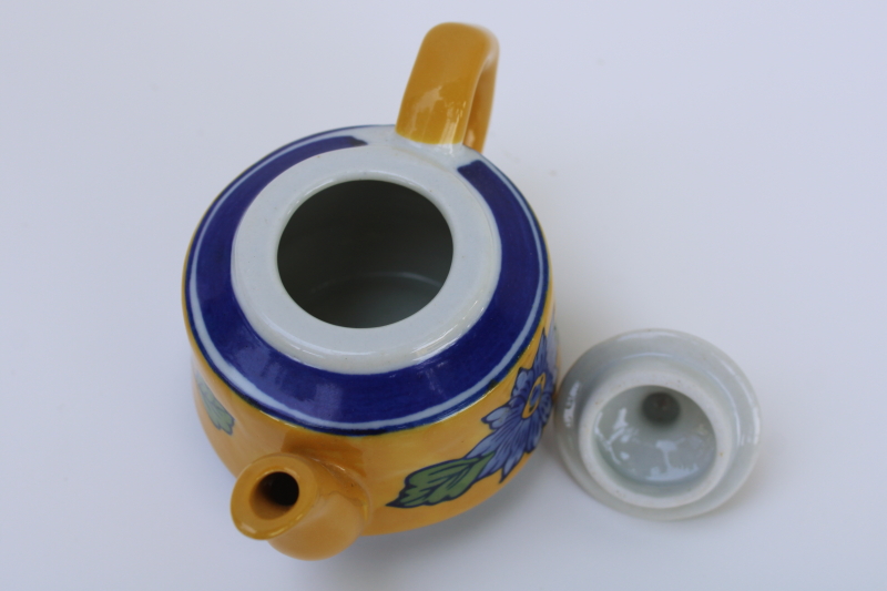 photo of April Cornell mini teapot, decorative hand painted ceramic tea pot yellow & blue french country style  #2