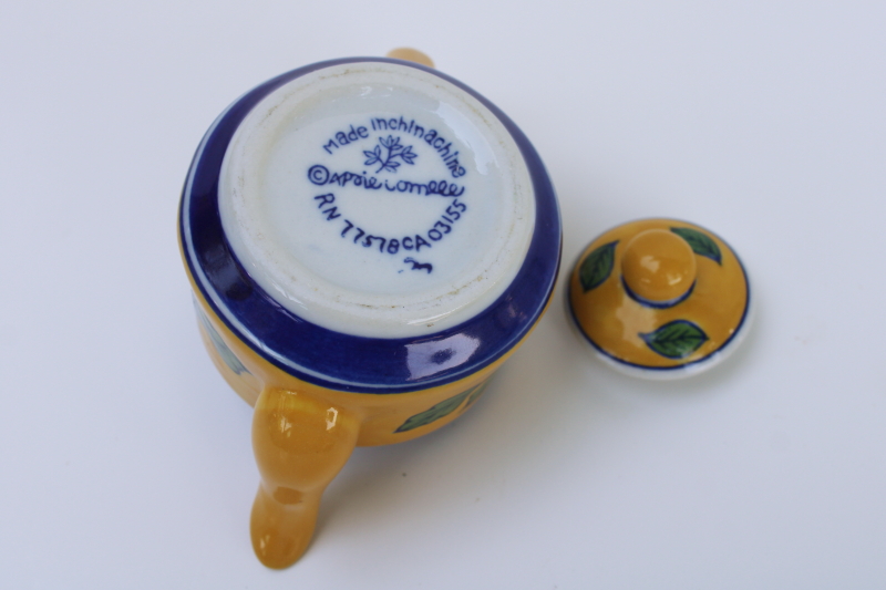 photo of April Cornell mini teapot, decorative hand painted ceramic tea pot yellow & blue french country style  #3