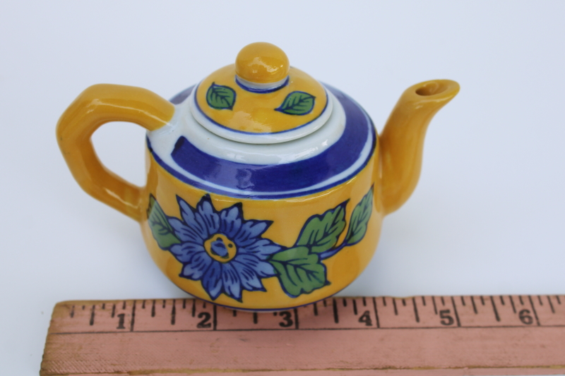 photo of April Cornell mini teapot, decorative hand painted ceramic tea pot yellow & blue french country style  #4