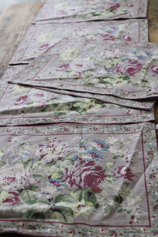 photo of April Cornell print cotton placemats set, lavender, plum, green floral #2