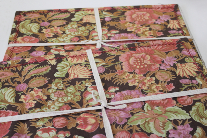 photo of April Cornell print cotton placemats set, plum, orange, green floral on brown #5