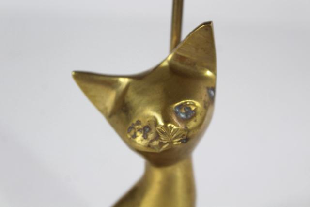 photo of April Showers solid brass figurine, kitty cat under an umbrella, 70s 80s vintage #3