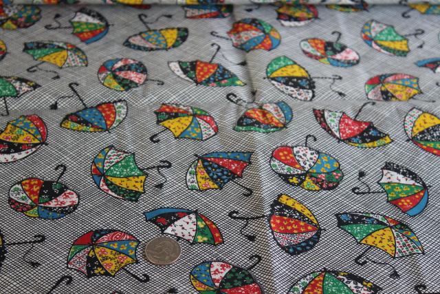 photo of April showers calico umbrellas print cotton fabric, quilting weight material #2