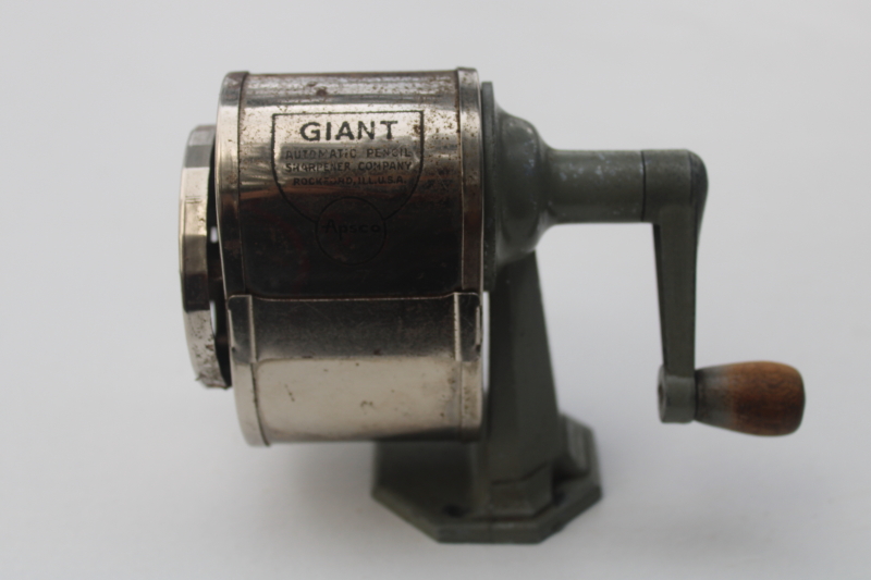 photo of Apsco Giant pencil sharpener, vintage hand crank all metal desk mount pencil sharpener  #1