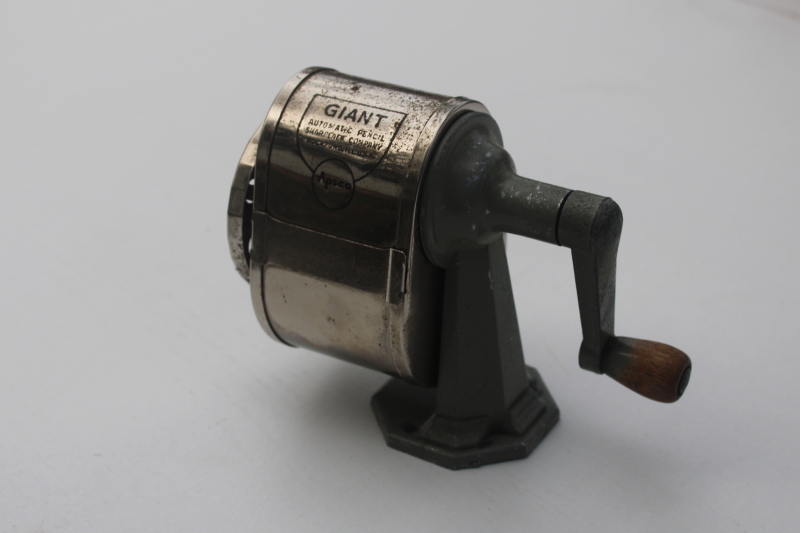 photo of Apsco Giant pencil sharpener, vintage hand crank all metal desk mount pencil sharpener  #7