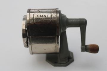 catalog photo of Apsco Giant pencil sharpener, vintage hand crank all metal desk mount pencil sharpener 