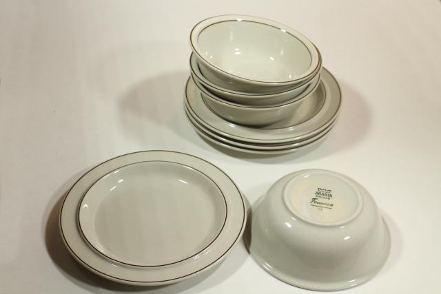 photo of Arabia Finland stoneware pottery, Fennica pattern bowls & plates, vintage dinnerware #2