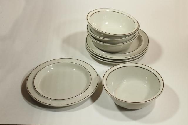 photo of Arabia Finland stoneware pottery, Fennica pattern bowls & plates, vintage dinnerware #3