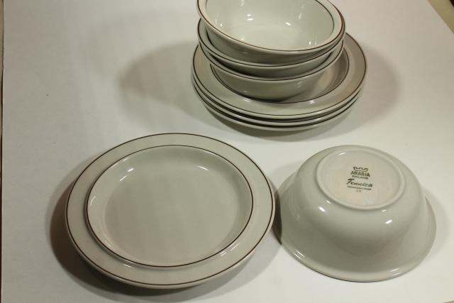 photo of Arabia Finland stoneware pottery, Fennica pattern bowls & plates, vintage dinnerware #4