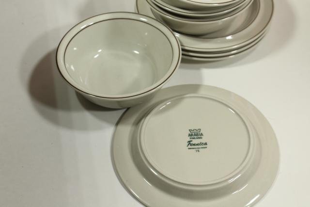 photo of Arabia Finland stoneware pottery, Fennica pattern bowls & plates, vintage dinnerware #5