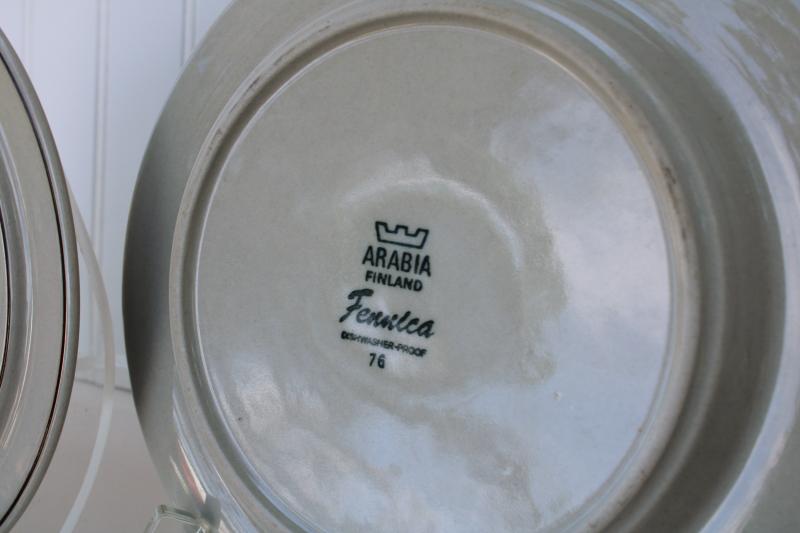 photo of Arabia Finland stoneware pottery, Fennica pattern salad plates, vintage dinnerware #2