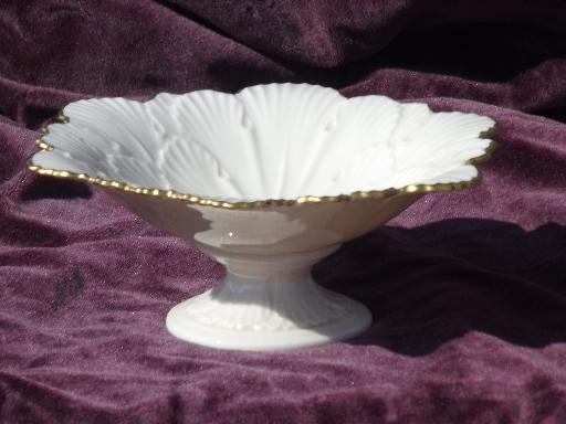 photo of Arbor embossed leaf Lenox china compote candy dish, ivory w/ gold #1