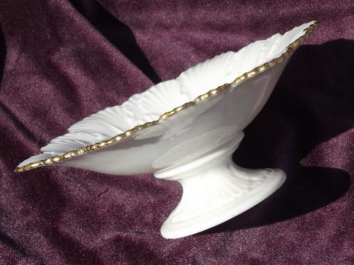 photo of Arbor embossed leaf Lenox china compote candy dish, ivory w/ gold #3