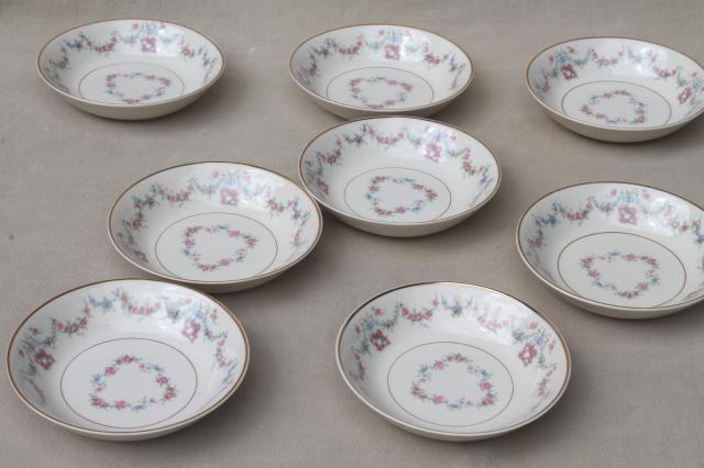 photo of Arcadia Old Ivory Syracuse china, 8 vintage fruit bowls w/ pink & blue floral garland #1