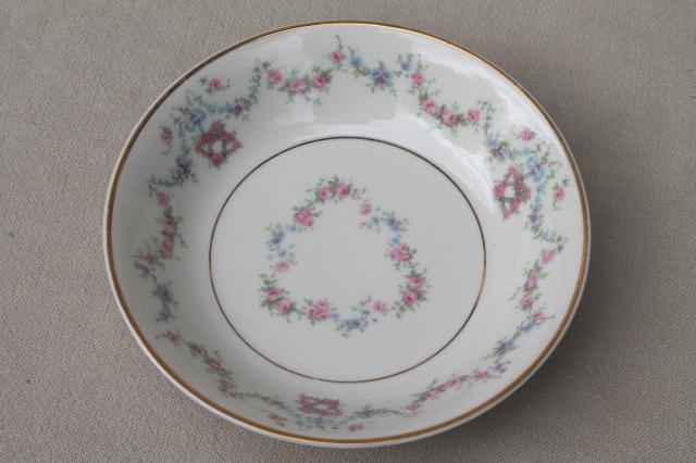 photo of Arcadia Old Ivory Syracuse china, 8 vintage fruit bowls w/ pink & blue floral garland #3