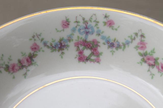 photo of Arcadia Old Ivory Syracuse china, 8 vintage fruit bowls w/ pink & blue floral garland #4