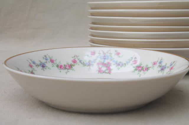 photo of Arcadia Old Ivory Syracuse china, 8 vintage fruit bowls w/ pink & blue floral garland #6