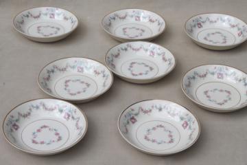 catalog photo of Arcadia Old Ivory Syracuse china, 8 vintage fruit bowls w/ pink & blue floral garland