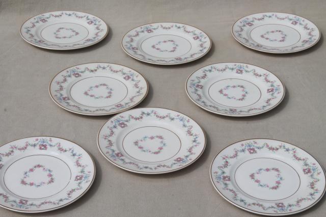 photo of Arcadia Old Ivory Syracuse china, vintage bread and butter plates w/ pink & blue floral garland #1