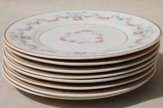 photo of Arcadia Old Ivory Syracuse china, vintage bread and butter plates w/ pink & blue floral garland #7