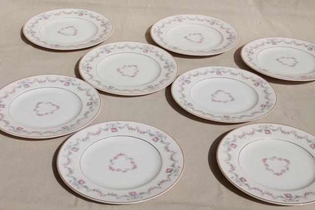 photo of Arcadia Old Ivory Syracuse china, vintage salad plates w/ pink & blue floral garland #1