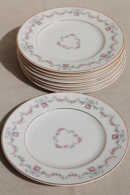 photo of Arcadia Old Ivory Syracuse china, vintage salad plates w/ pink & blue floral garland #2