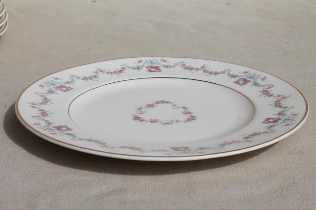 photo of Arcadia Old Ivory Syracuse china, vintage salad plates w/ pink & blue floral garland #3