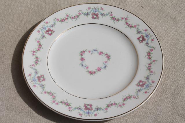 photo of Arcadia Old Ivory Syracuse china, vintage salad plates w/ pink & blue floral garland #4