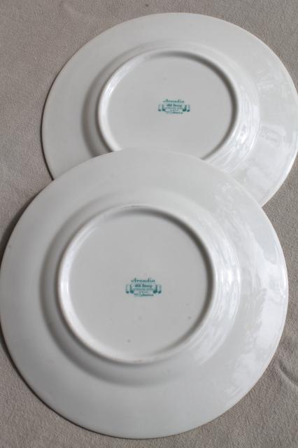 photo of Arcadia Old Ivory Syracuse china, vintage salad plates w/ pink & blue floral garland #6