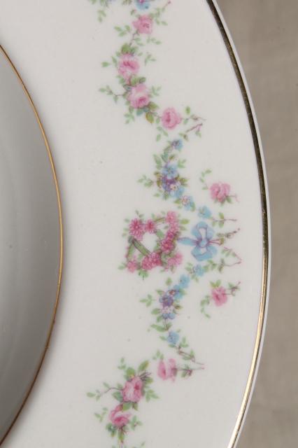 photo of Arcadia Old Ivory Syracuse china, vintage soup bowls w/ pink & blue floral garland #5