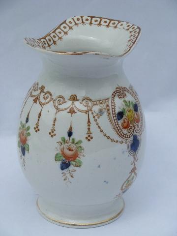 photo of Arcadia polychrome transferware china, antique toothbrush jar vase #2