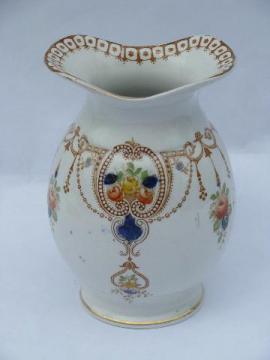 catalog photo of Arcadia polychrome transferware china, antique toothbrush jar vase